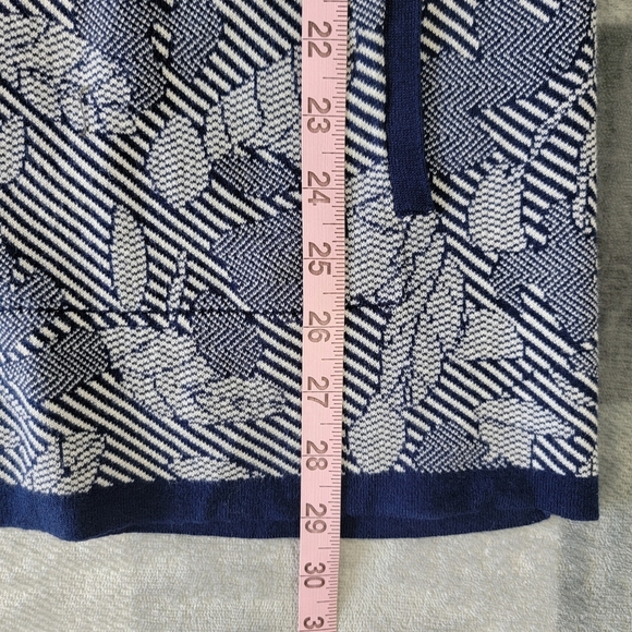 Lands' End Jacquard Open-Front Long Cardigan Sweater Deep Sea Navy Chevron Sz L - Picture 10 of 10